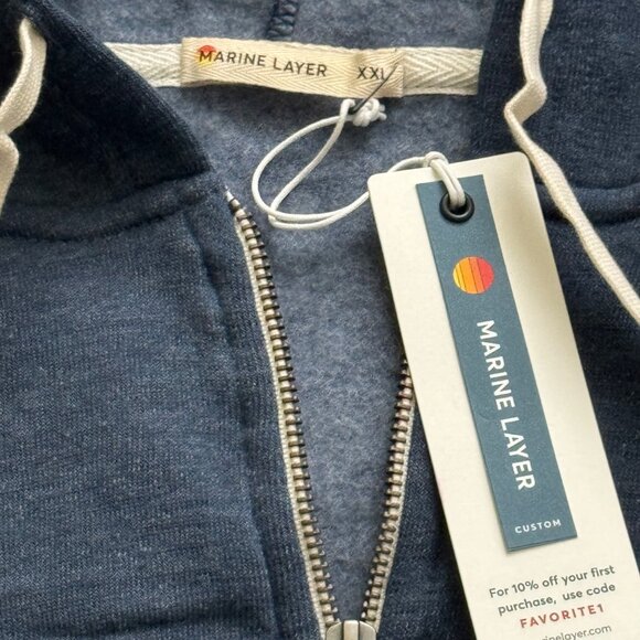 Marine Layer afternoon Zip-Up Hoodie With Drawstrings size XXL Navy Blue Mens - Picture 11 of 12